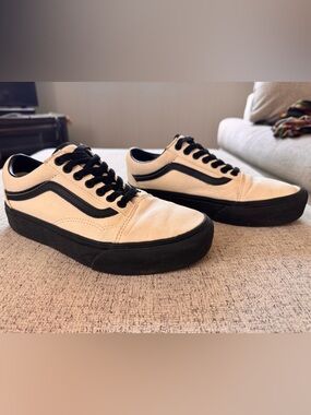 CUSTOM Vans Old Skool Sneakers in Cream and Black